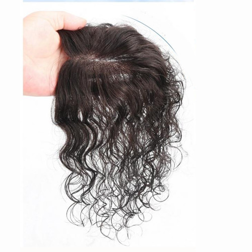 Seamless Middle Part Wavy Hair Topper Bangs 100% Remy Human Hair Hairpiece Replacement For Women