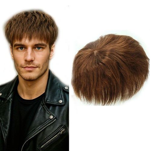 Men's Short Brown Blonde Curly Hair Topper Human Hair Clip In HairPieces Toupee Replacement For Men