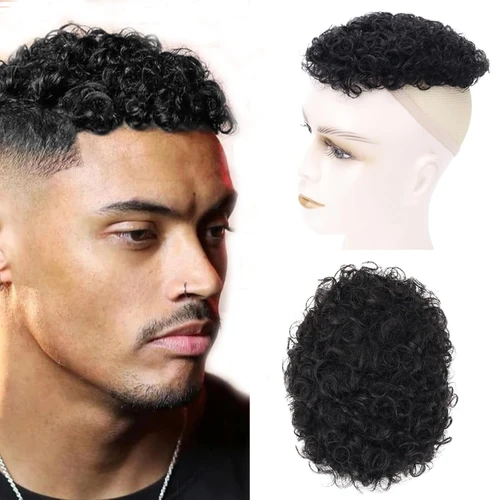 Short Curly Brown Hair Topper Human Hair Clip in Wiglet Hair Pieces Toupee For Men