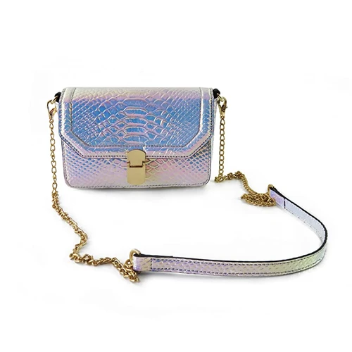 RemeeHi Hologram Snake Skin Leather Shoulder Bag Crossbody Bag with Chain