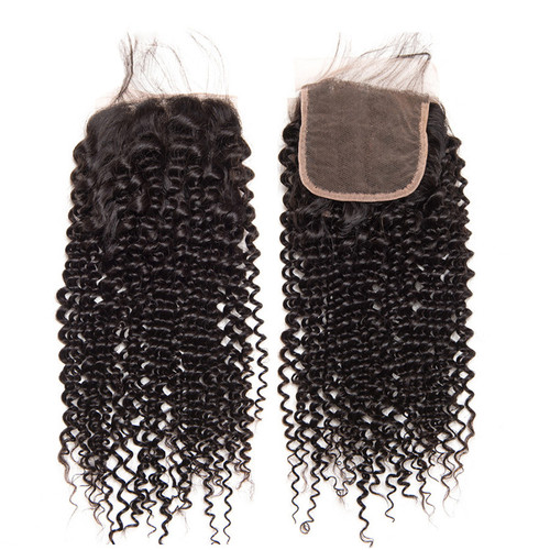 Remeehi Kinky Curly Virgin Human Hair Top Closure Bleached Knots Free/Middle/3 Part 5X5"