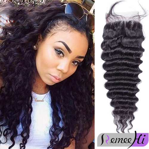 Remeehi Deep Wave Silk Base Top Closure Bleached Knots Free/Middle/3 Part 4"X4" Remeehi Deep Wave Silk Base Top Closure Bleached Knots Free/Middle/3 Part 4"X4"
