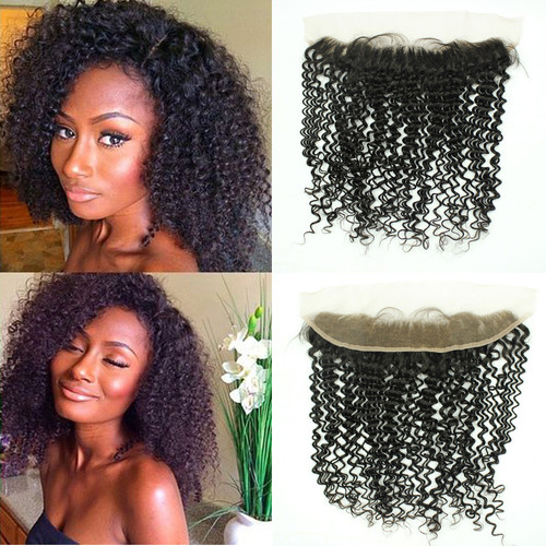 Remeehi 130% density 13x2 frontal Lace closure Indian remy Hair kinky curly frontal closure  curly frontal Medium Brown