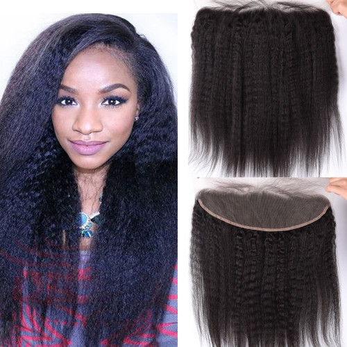 Remeehi  Pre plucked 13"*4"Kinky Straight  100% Indian Remy Human Hair Ear to ear  Frontal Full Frontal Lace Closureosure