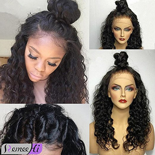 Remeehi 130 Density Brazilian Human Hair  Front Lace Human Hair Wigs with Baby Hair Bleached Knots (12" 1b#)