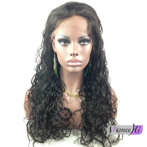 Remeehi Malaysia Curly Front lace Wig Indian Remy Human Hair with Baby Hair 8"~32"