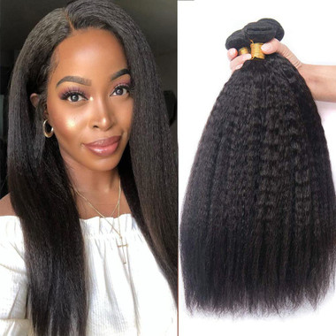 Kinky Straight Bundles Human Hair 16 18 20 Inch 100  display picture 1
