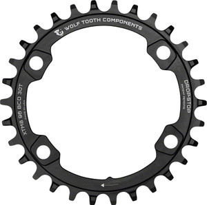 Wolf Tooth 96 BCD Chainring - 32t, 96 Asymmetric BCD, 4-Bolt, Drop-Stop, For Shimano XT M8000 and SLX M7000 Cranks, Black