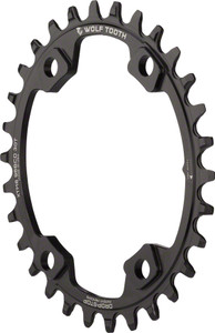 Wolf Tooth Elliptical 96 BCD Chainring - 30t, 96 Asymmetric BCD, 4-Bolt, Drop-Stop, For Shimano XT M8000 and SLX M7000 Cranks, Black
