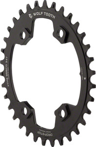 Wolf Tooth Elliptical 96 BCD Chainring - 34t, 96 Asymmetric BCD, 4-Bolt, Drop-Stop, For Shimano XT M8000 and SLX M7000 Cranks, Black