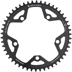 Wolf Tooth 130 BCD Road and Cyclocross Chainring - 46t, 130 BCD, 5-Bolt, Drop-Stop, 10/11/12-Speed Eagle and Flattop Compatible, Black Wolf Tooth 130 BCD Road and Cyclocross Chainring - 46t, 130 BCD, 5-Bolt, Drop-Stop, 10/11/12-Speed Eagle and Flattop Compatible, Black