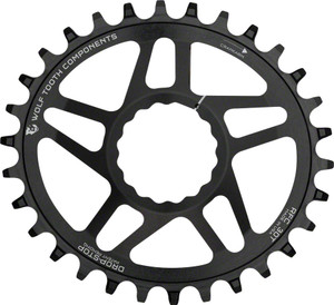 Wolf Tooth Elliptical Direct Mount Chainring - 32t, RaceFace/Easton CINCH Direct Mount, Drop-Stop, For Boost Cranks, 3mm Offset, Black