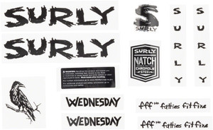 Surly Wednesday Frame Decal Set - Black, with Crow
