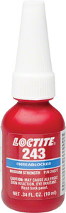 Loctite #243 Threadlocker Medium Strength for fastners 6-20mm, Oil resistant: 10ml (.34oz) Loctite #243 Threadlocker Medium Strength for fastners 6-20mm, Oil resistant: 10ml (.34oz)