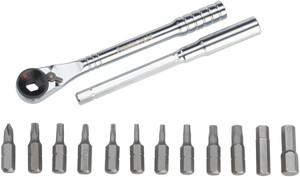 Prestacycle T-Handle Ratchet Deluxe 3-Way Ratchet and T-Handle Tool Kit, 12 Piece Bit Set Prestacycle T-Handle Ratchet Deluxe 3-Way Ratchet and T-Handle Tool Kit, 12 Piece Bit Set