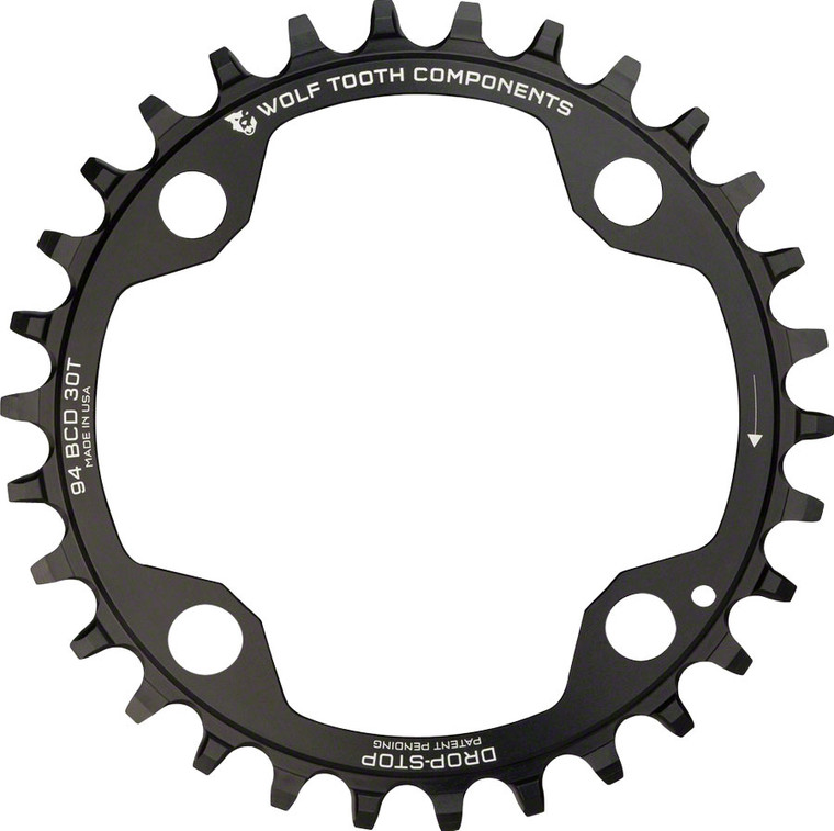 Wolf Tooth 94 BCD Chainring - 34t 94 BCD 4-Bolt Drop-Stop For SRAM Cranks Black