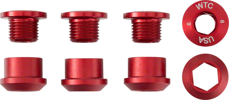 Wolf Tooth Set of 4 Chainring Bolts for 1x use, Dual Hex Fittings, Red