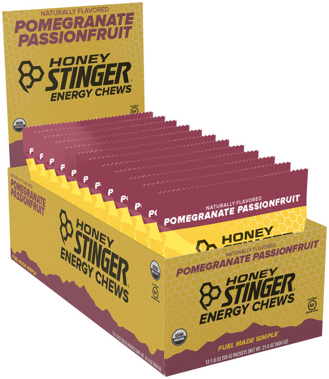 Honey Stinger Organic Energy Chews: Pomegranate, Passion Fruit, Box of 12