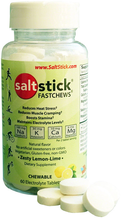 SaltStick Fastchews Chewable Electrolyte Tablets: Bottle of 60, Lemon Lime