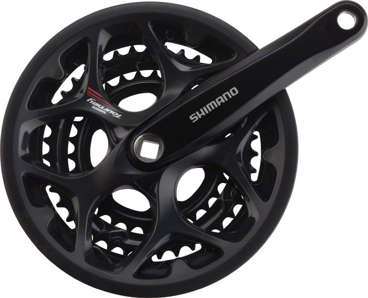 Shimano Tourney FC-A073 Crankset - 170mm, 7/8-Speed, 50/39/30t, Riveted, Square Taper JIS Spindle Interface, Black, With Chainguard