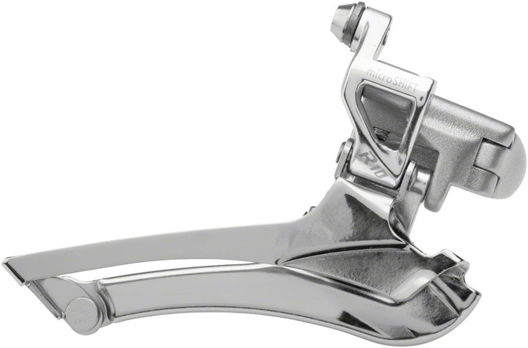 microSHIFT R10 Front Derailleur - 10-Speed, Double, 56T Max, 31.8/34.9mm Band Clamp, Shimano Compatible, Silver