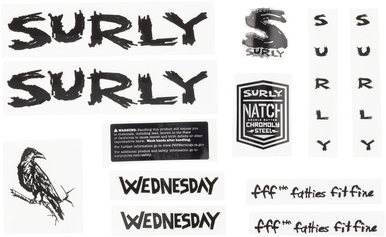 Surly Wednesday Frame Decal Set - Black, with Crow