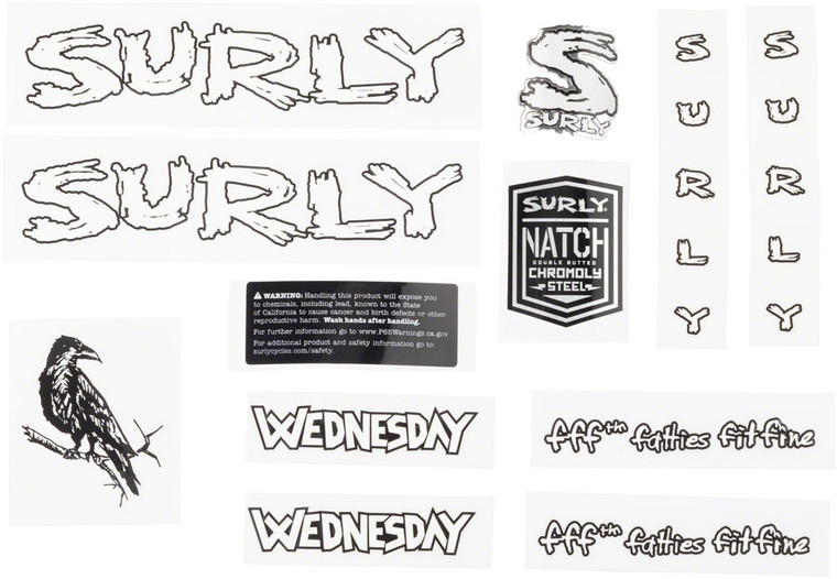 Surly Wednesday Frame Decal Set - White, with Crow