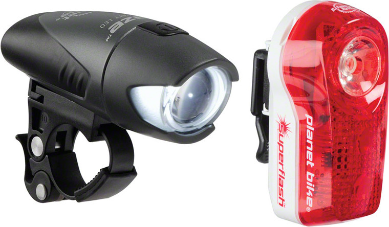 Planet Bike Blaze 1/2 watt Headlight and Superflash Taillight Set: Black Body