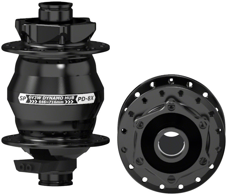 SP 8X Series Dynamo Front Hub - PD-8X-110 6V- 3W 15x110mm 6-Bolt 32 hole Black