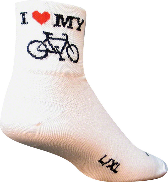 SockGuy Classic I Love My Bike Socks | 3 inch | White