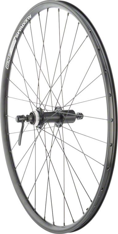 Quality Wheels Value Double Wall Series Rim+Disc Rear Rear Wheel - 26", QR x 135mm, Center-Lock/Rim Brake, HG 10, Black, Clincher