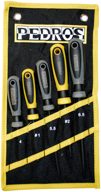 Pedro's Screwdriver Set 5-Piece Bicycle Screwdriver Set With Pouch: Black/Yellow