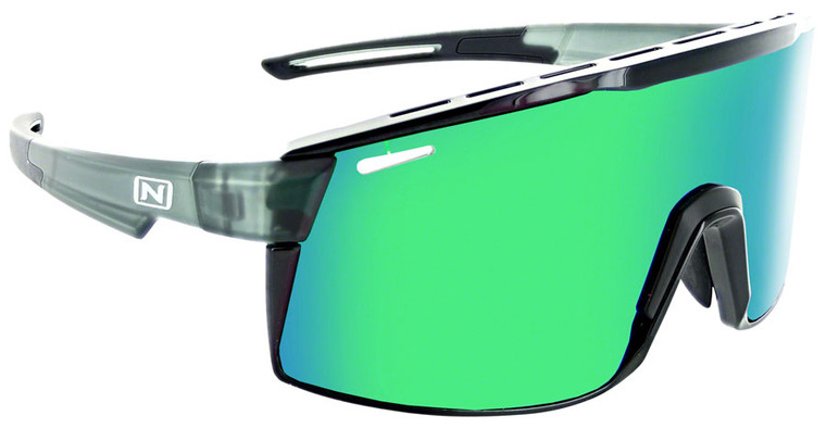 Optic Nerve Fixie Max Sunglasses - Matte Crystal Gray, Shiny Black Lens Rim, Smoke Lens with Green Mirror