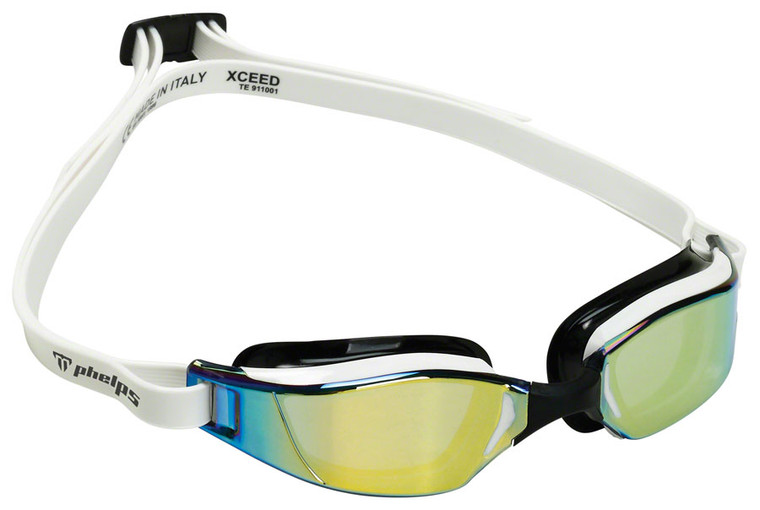 Michael Phelps Xceed Goggles - Black/White with Gold Titanium Mirror Lens