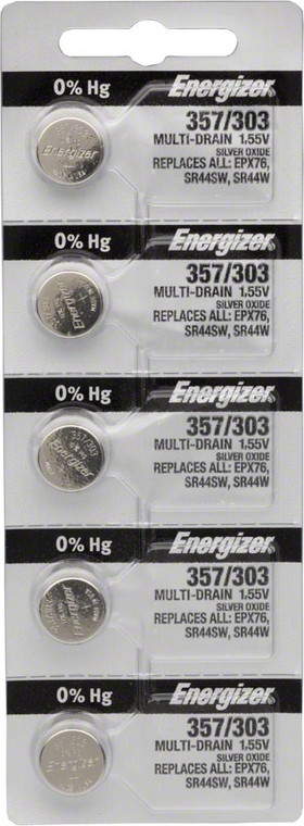 Energizer 357 / 303 Silver Oxide Multi-Drain Battery 1.55v: Card of 5