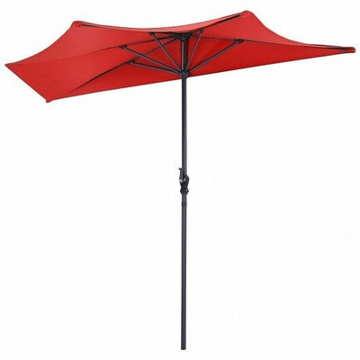 9Ft Patio Bistro Half Round Umbrella -Dark Red - Color: Dark Red - Size: 9 ft D681-OP2954WN