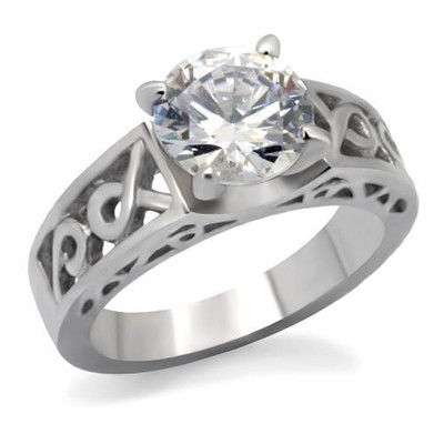 TK069 - High polished (no plating) Stainless Steel Ring with AAA Grade CZ  in Clear A874-TK069