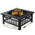 32 Inch 3 in 1 Outdoor Square Fire Pit Table with BBQ Grill and Rain Cover for Camping - Color: Bla D681-JV10256