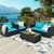 4Pcs Patio Rattan Cushioned Furniture Set-Turquoise - Color: Turquoise D681-HW65410BTU+