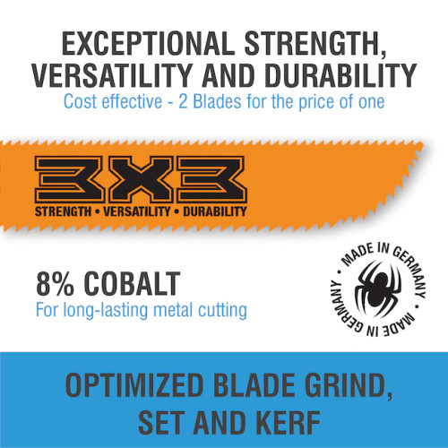 Spyder Bi-metal 3x3- 10/14 TPI 8" single Sawzall blade