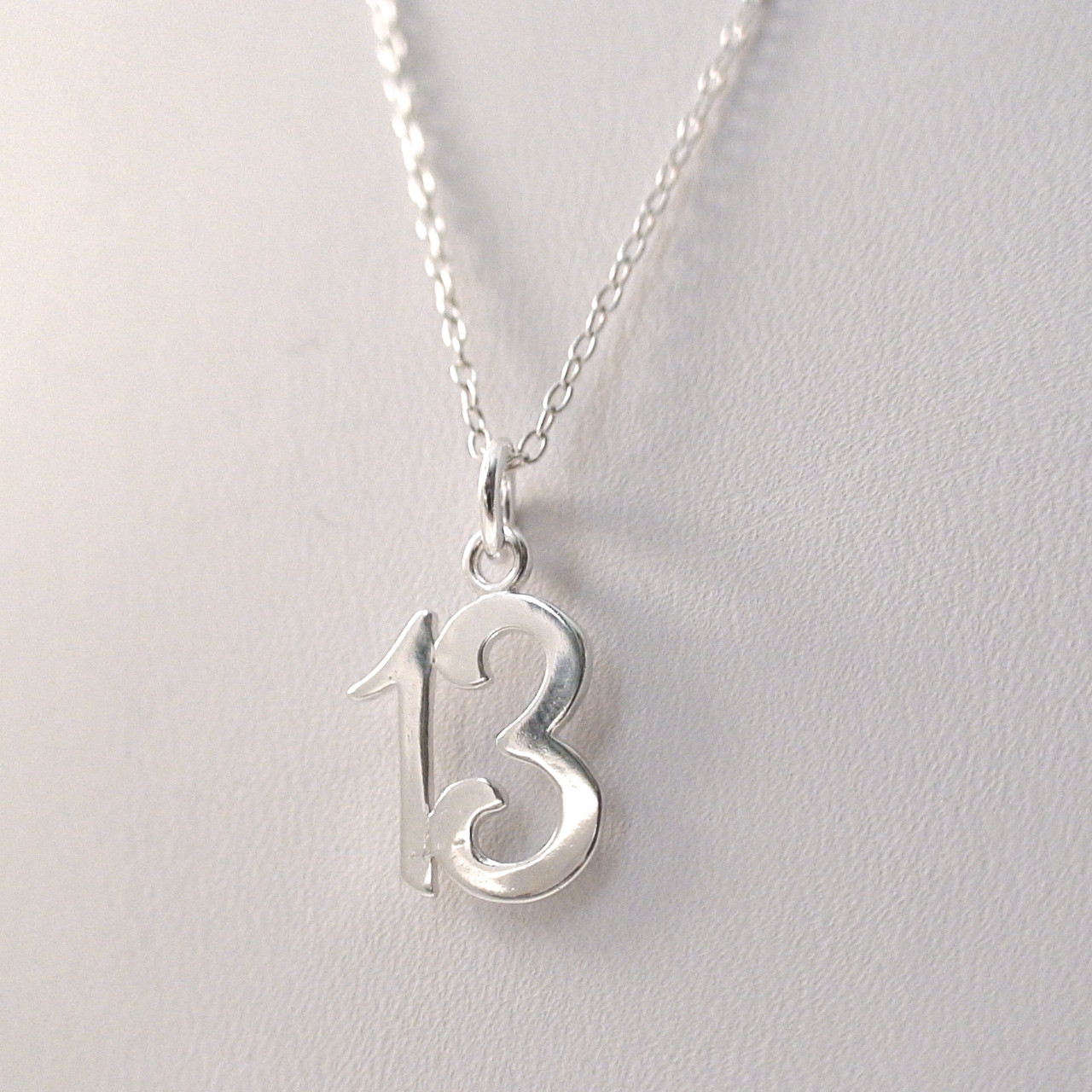 Thirteen (13) Number Charm Necklace in Sterling Silver