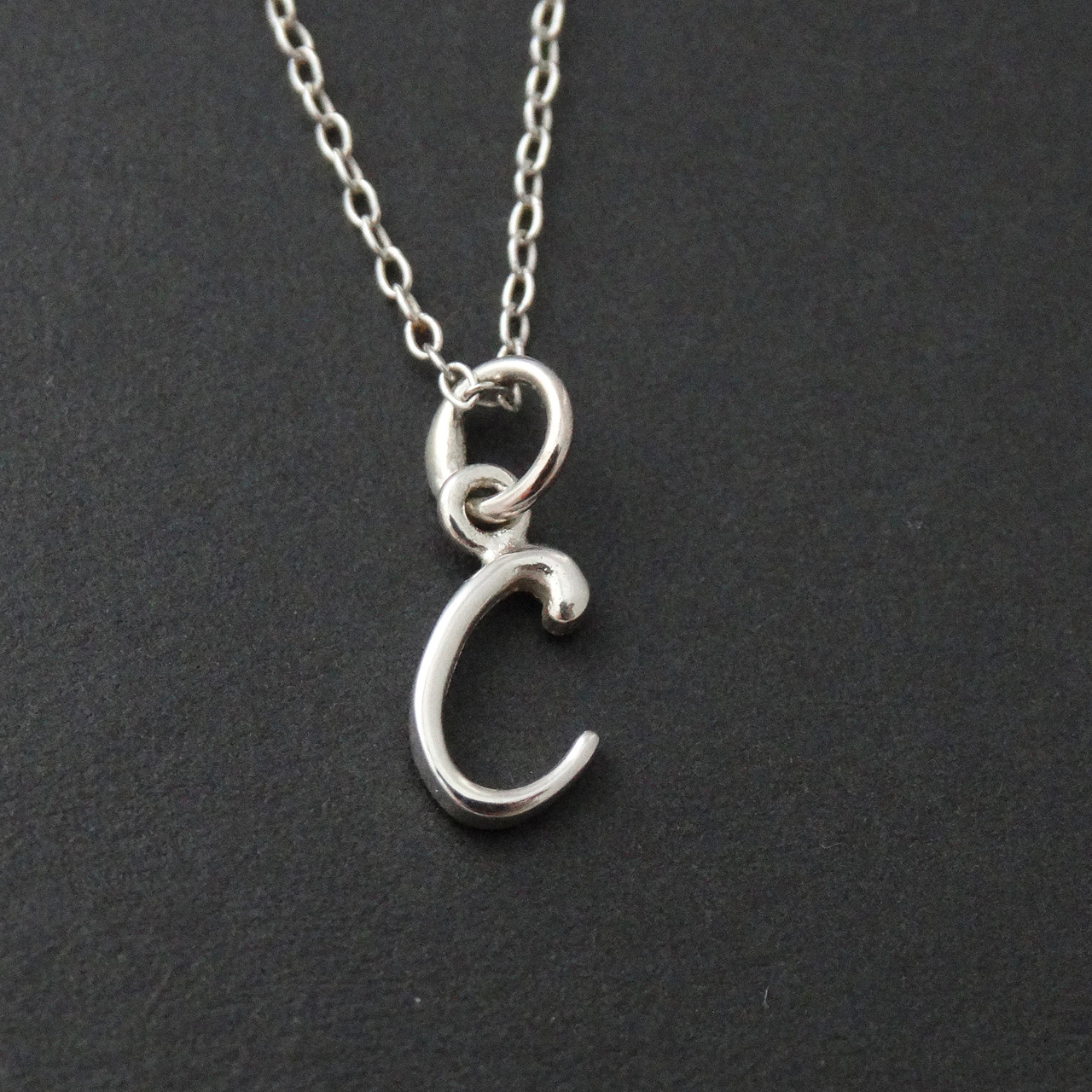 Tiny Initial Letter C Necklace - Sterling Silver