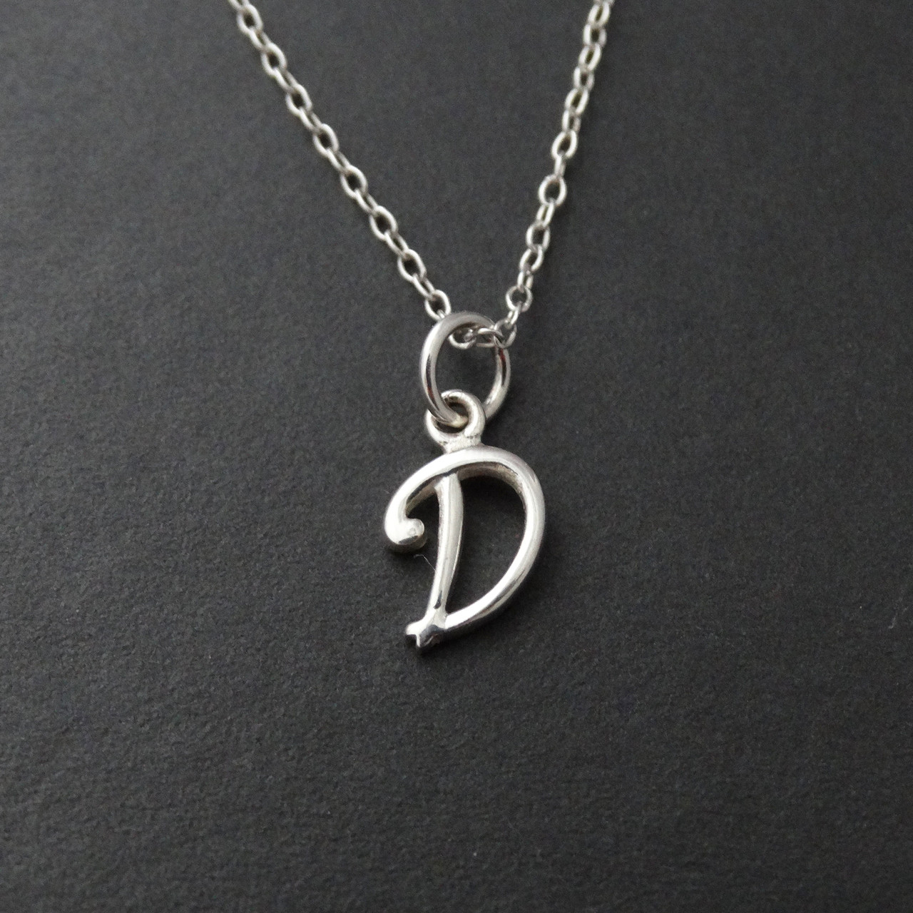 Tiny Initial Letter D Necklace - Sterling Silver