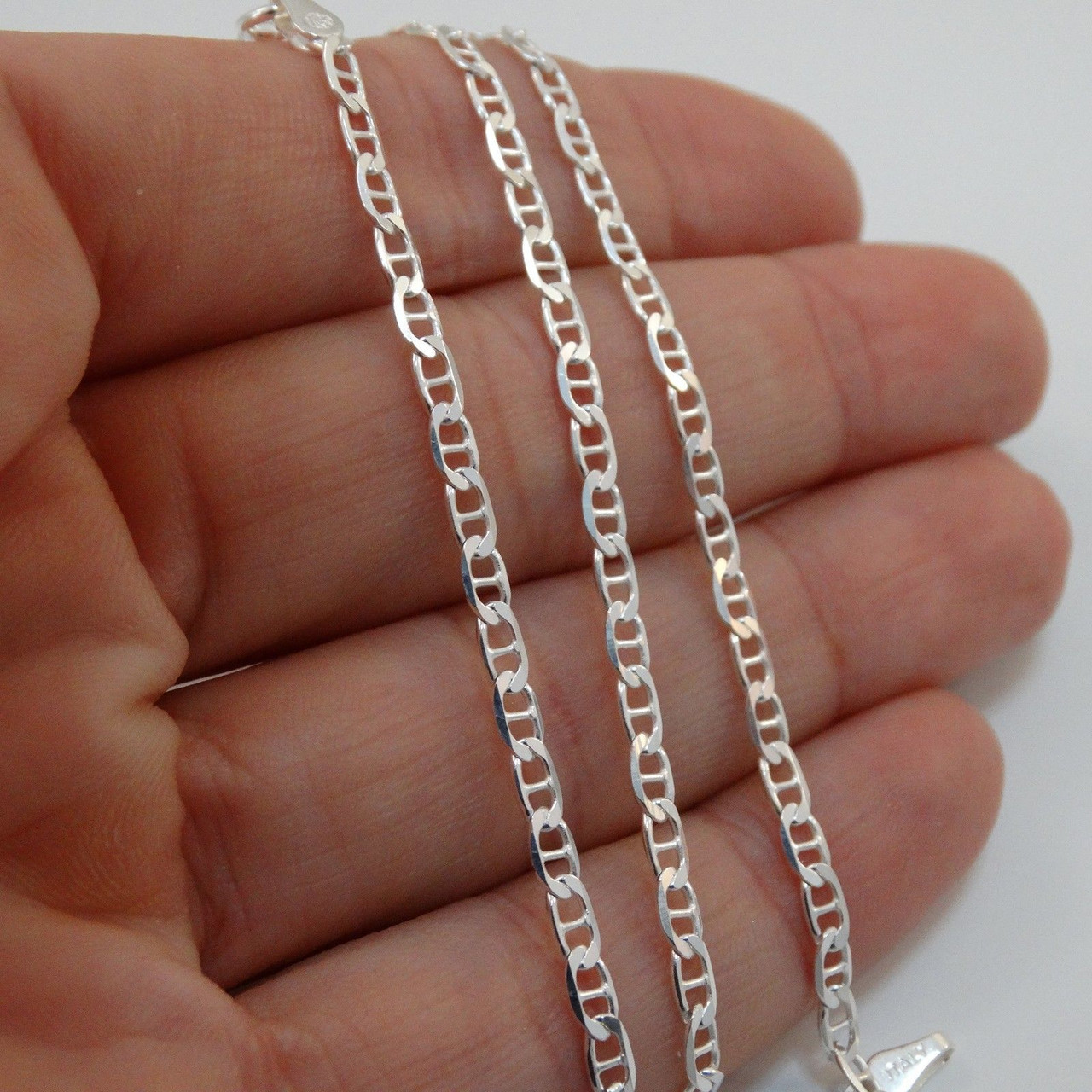 2.7mm Flat Marina or Mariner Chain Necklace - 925 Sterling Silver