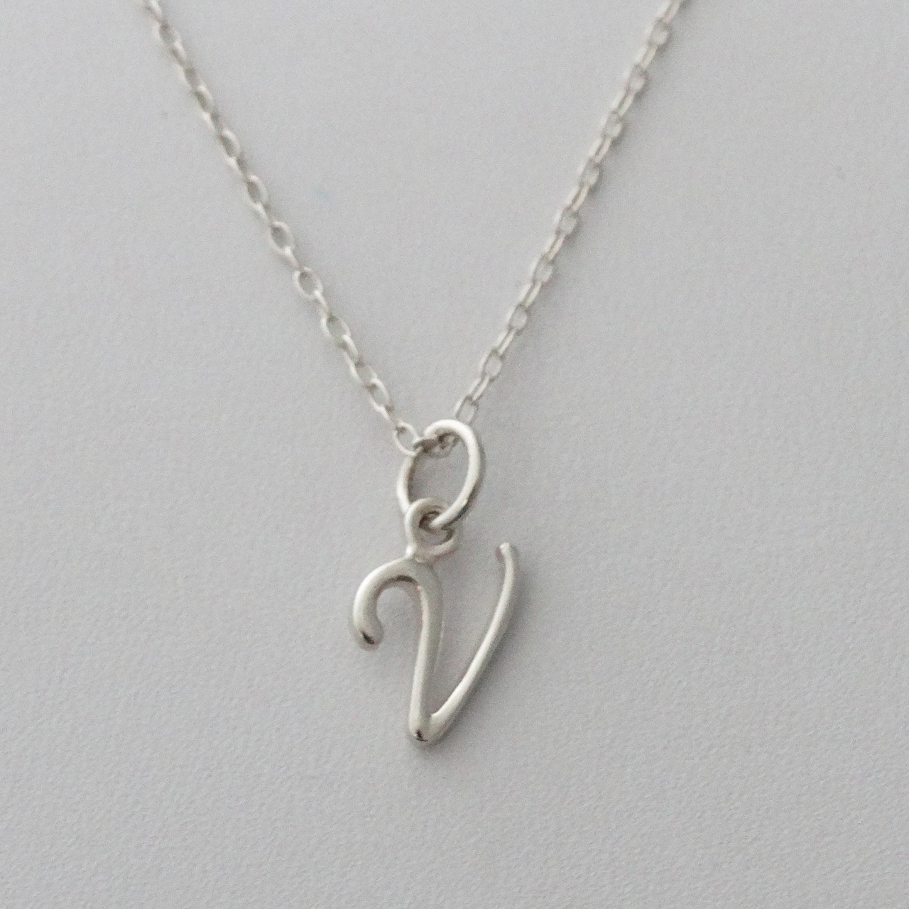 Sterling Silver Tiny Letter V Necklace FashionJunkie4Life