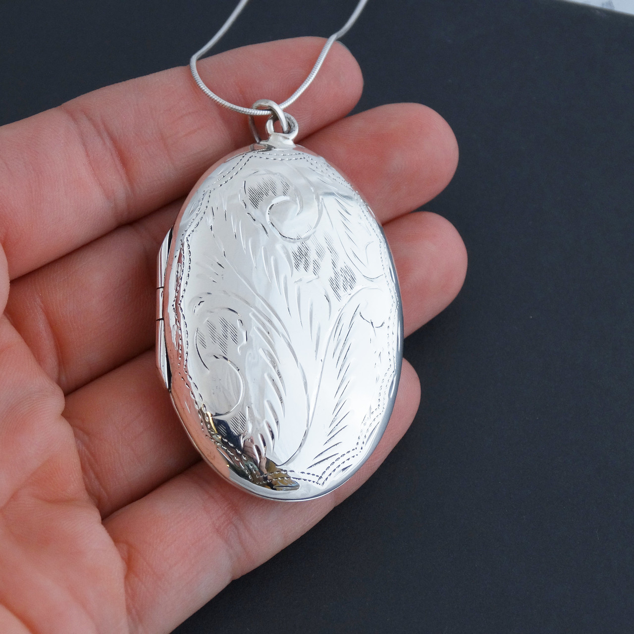 Sterling Silver Locket Oval Pendant