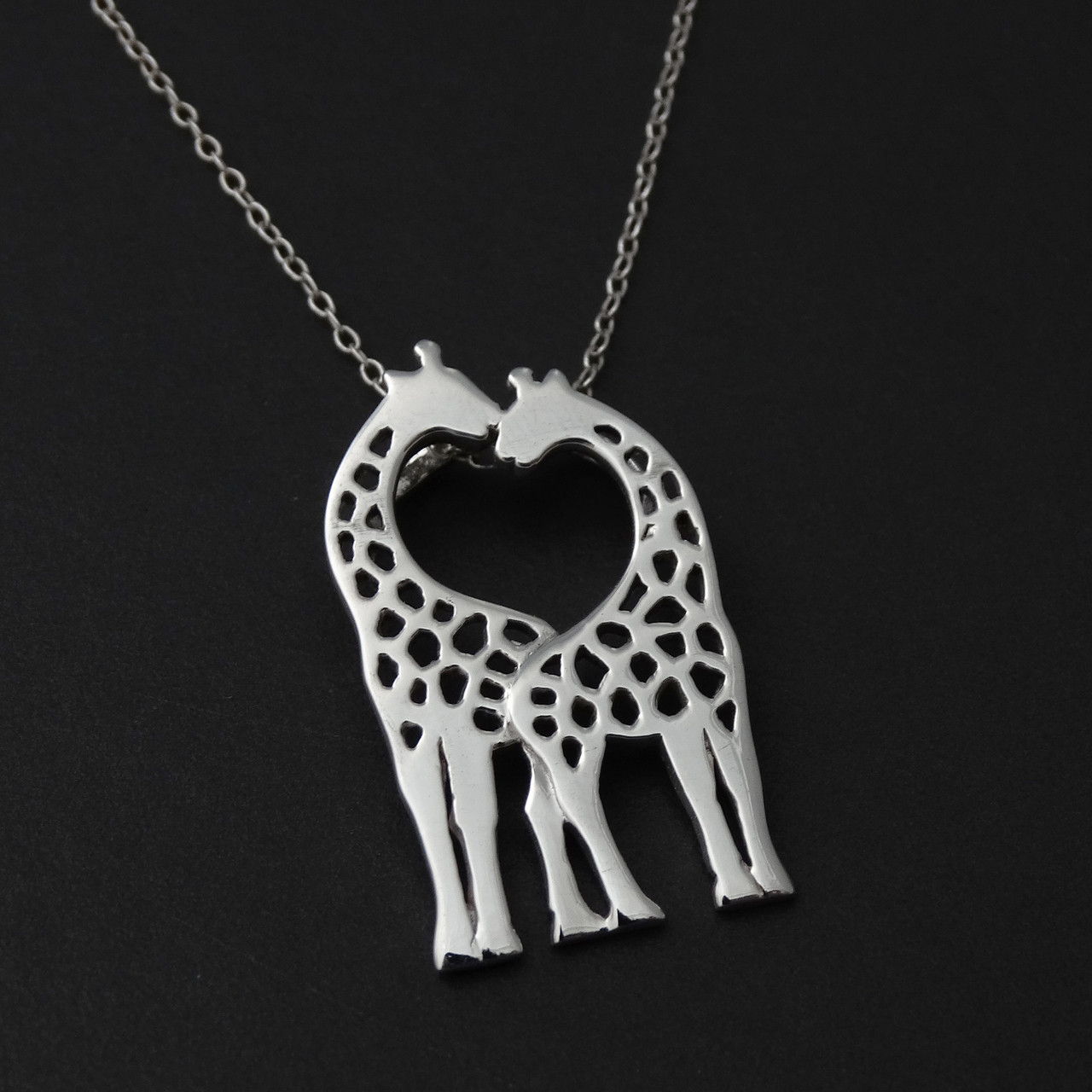 Kissing Giraffes Necklace - 925 Sterling Silver