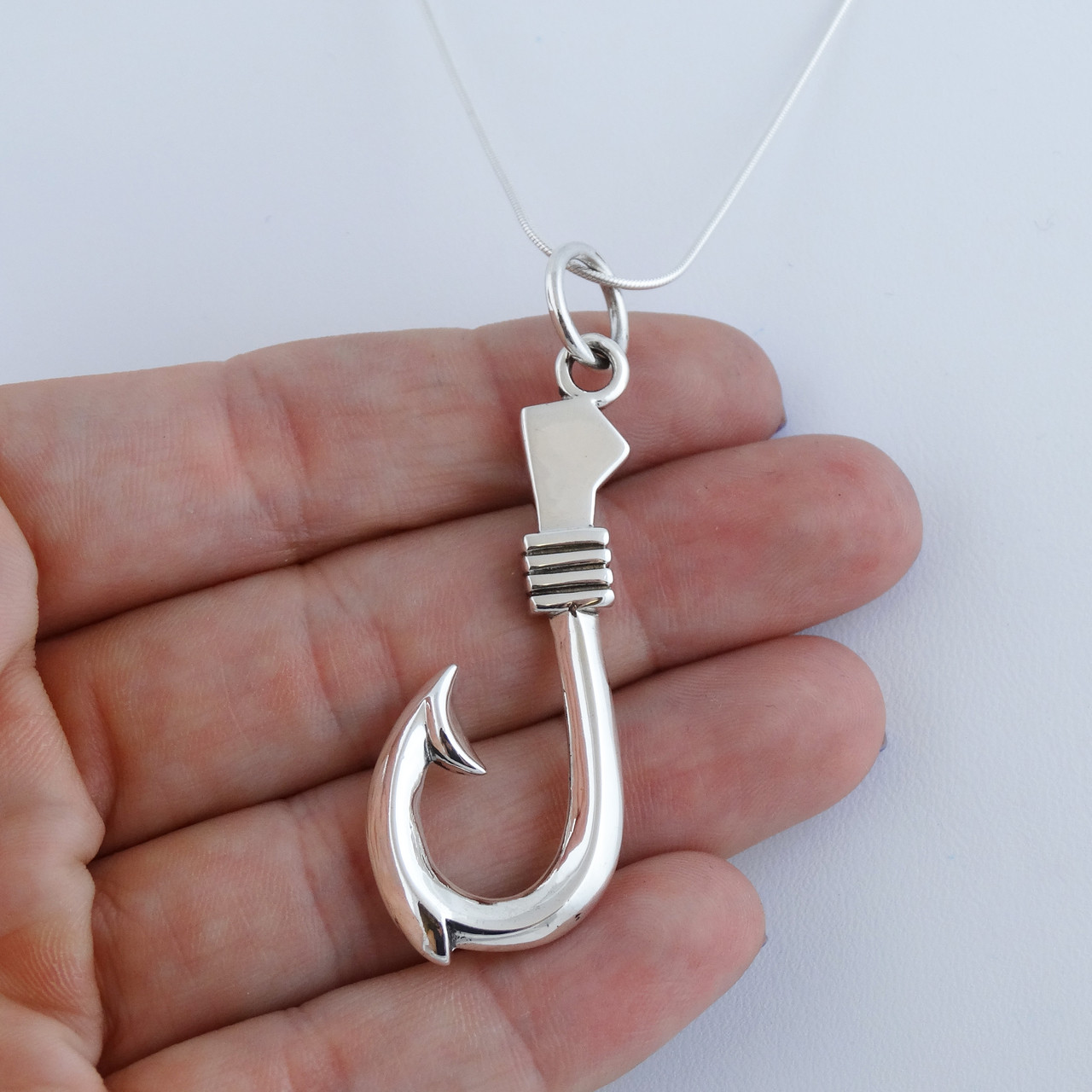 Large Fish Hook Necklace - Sterling Silver