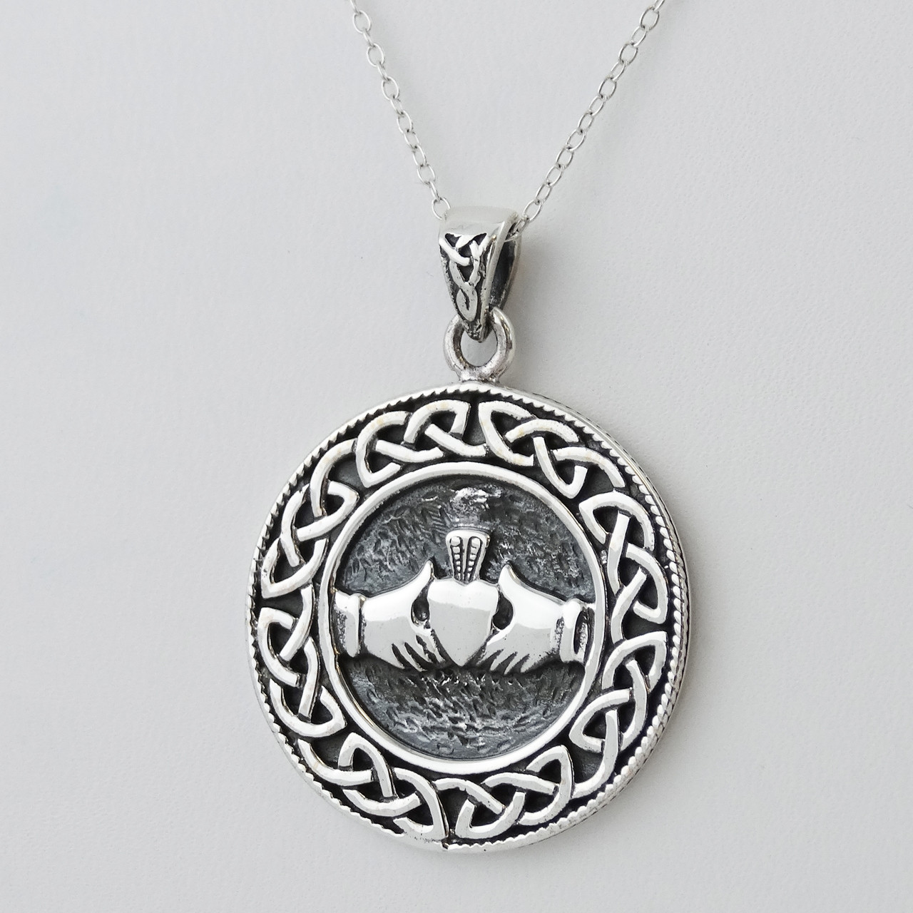 Diamond Silver Celtic Claddagh Necklace