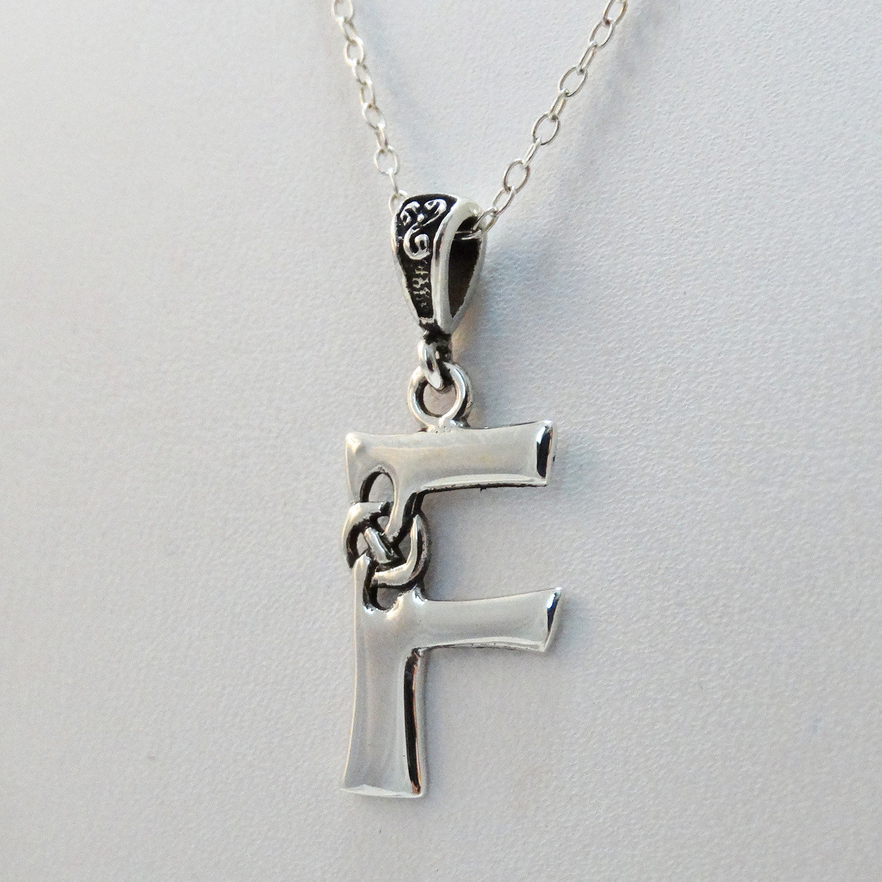 Sterling Silver Celtic Initial Letter F Necklace